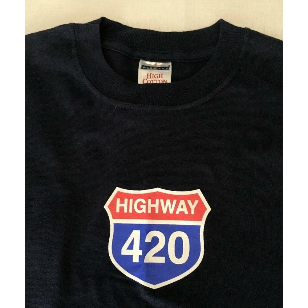 Highway 420 Y2K T Shirt Mens Small Navy Blue 100% Cotton